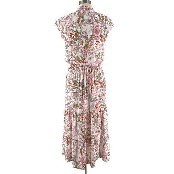 Rebecca Minkoff Giselle Floral Print Cap Sleeve Tiered Drawstring Waist Dress 8 - Picture 3 of 7